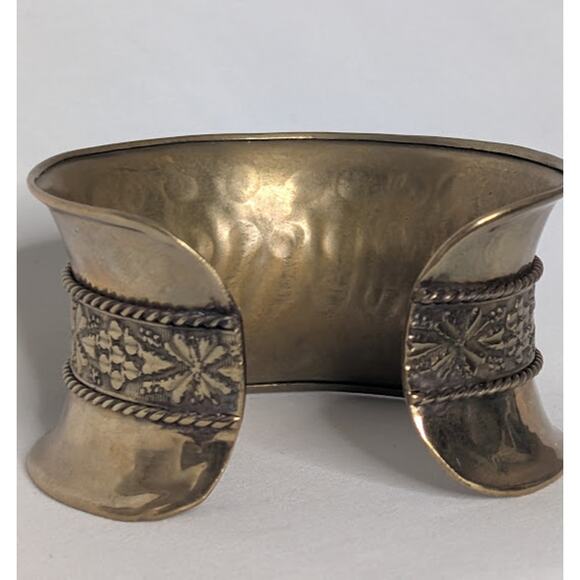 Vintage Brass Cuff Bracelet with Woven Design Vintage, Boho, Statement, Handmade - Picture 4 of 6